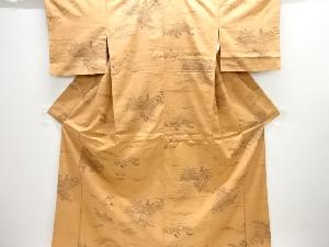 遠山に家屋・寺塔模様手織り紬着物